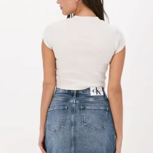 magasin Calvin Klein T-shirt Ck Rib Cropped Slim Tee Blanc 9