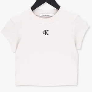 magasin Calvin Klein T-shirt Ck Rib Cropped Slim Tee Blanc 13