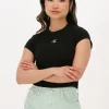 Calvin Klein T-shirt Ck Rib Cropped Slim Tee En Noir le grand escompte 17