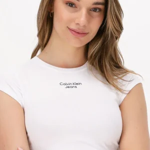 Calvin Klein T-shirt Stacked Logo Tight Tee En Blanc en solde 11