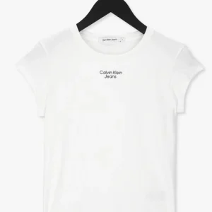 Calvin Klein T-shirt Stacked Logo Tight Tee En Blanc en solde 13