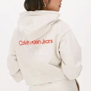 des prix incroyables Calvin Klein Chandail Two Tone Monogram Hoodie Blanc 9