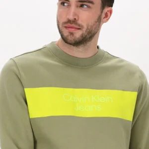 Calvin Klein Chandail Blocking Institutional Crew Neck En Vert magasin solde 11