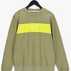 Calvin Klein Chandail Blocking Institutional Crew Neck En Vert magasin solde 13