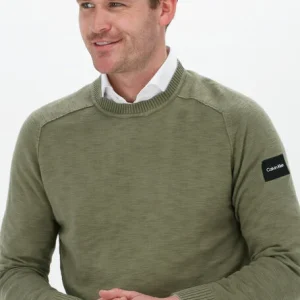 Calvin Klein Pull Slub Texture Sweater En Vert fashioniable 11