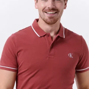 Calvin Klein Polo Tipping Slim Polo En Rouge à prix réduits 11