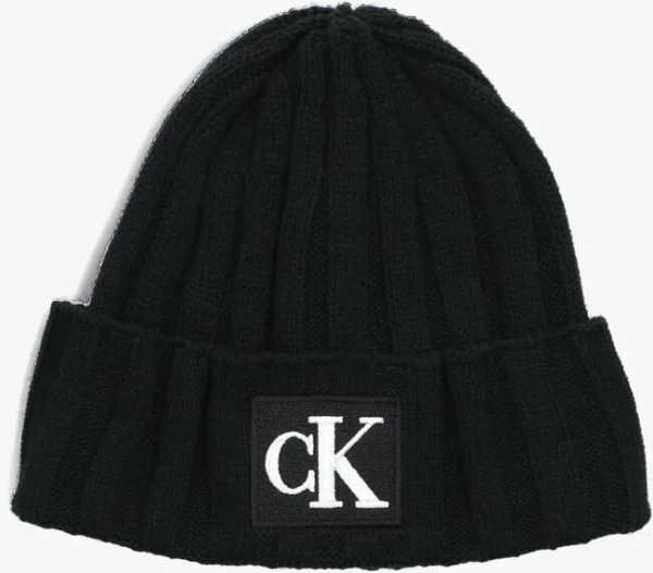 Top ventes Calvin Klein Monogram Rib Beanie Bonnet En Noir 1