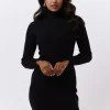 authentiques Calvin Klein Mini Robe Ck Tight Sweater Roll Neck Dress En Noir 19