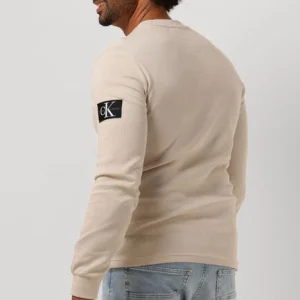 achat pas cher Calvin Klein Chandail Monologo Badge Waffle Ls Tee En Beige 9