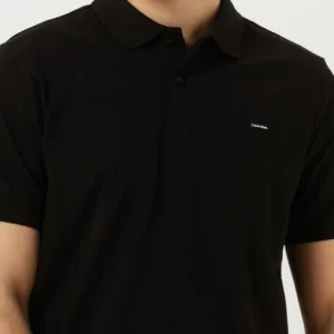 soldes en ligne Calvin Klein Polo Stretch Pique Slim Button Polo En Noir 11