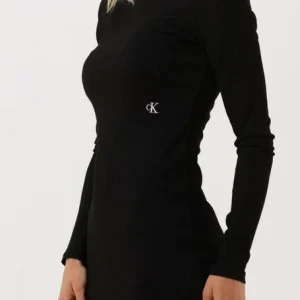 Calvin Klein Robe Midi Shiny Rib High Neck Dress En Noir outlet soldes 11